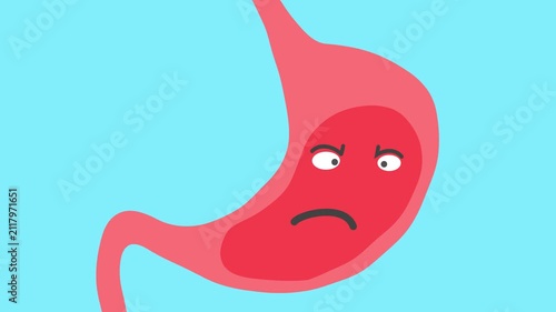 Cartoon stomach. A cartoon stomach with an angry expression on its face. Stomach cramps. Food poisoning.