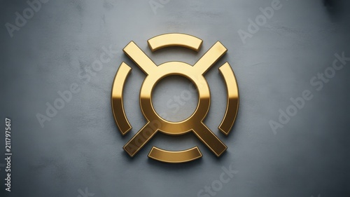 Golden Abstract Symbol on Textured Grey Concrete Background