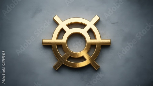 Golden Intricate Abstract Symbol on Textured Grey Background