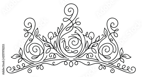 Fotografie Vintage floral crown vector illustration, elegant tiara with swirl filigree and