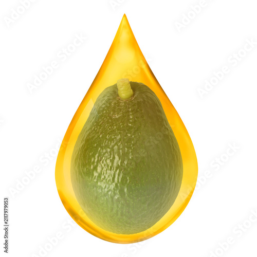 Avocado in oil drop on transparent background