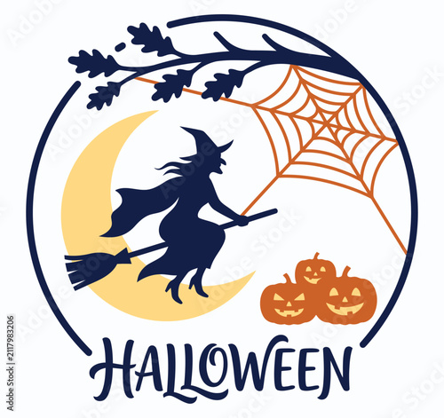 Halloween witch flying on a broom