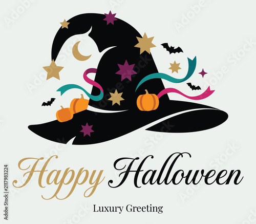 Black witch hat with halloween decor