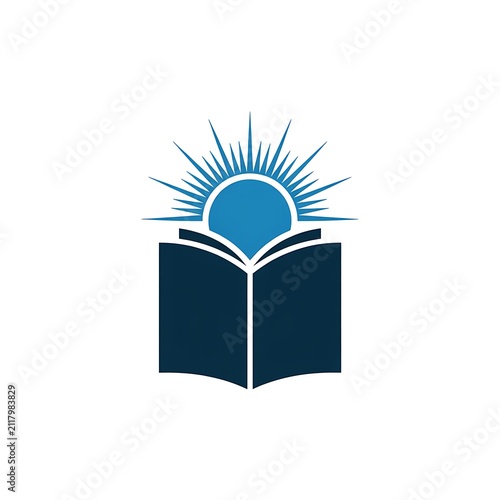 Open book icon with rising sun graphic symbol
