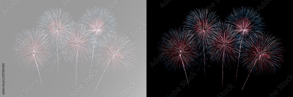 Fototapeta premium Colorful fireworks bursting in the night sky with vibrant glowing explosions and festive celebration lights