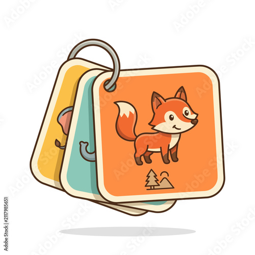 Cute Fox Educational Flashcard Vector Illustration