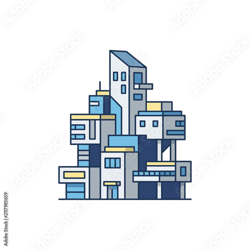 Modern City Building Cluster Vector Illustration