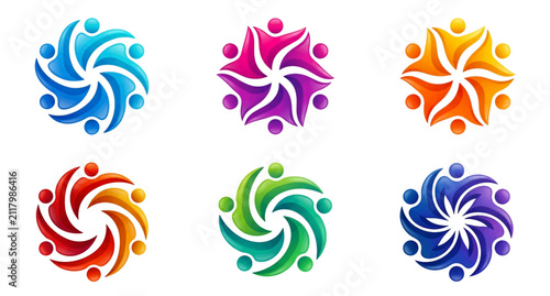 Colorful teamwork logo icons set for business collaboration