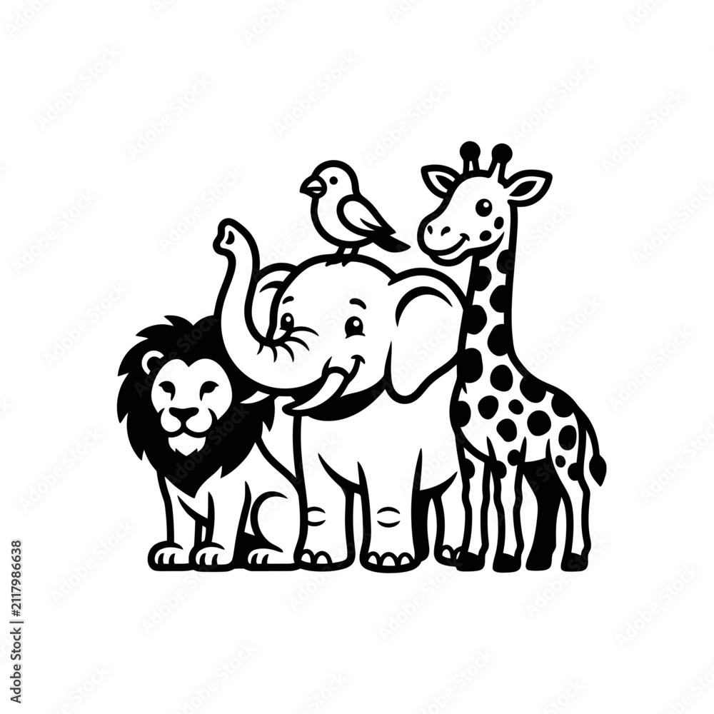 Fototapeta premium Wild Animal Friends Cartoon Vector Illustration