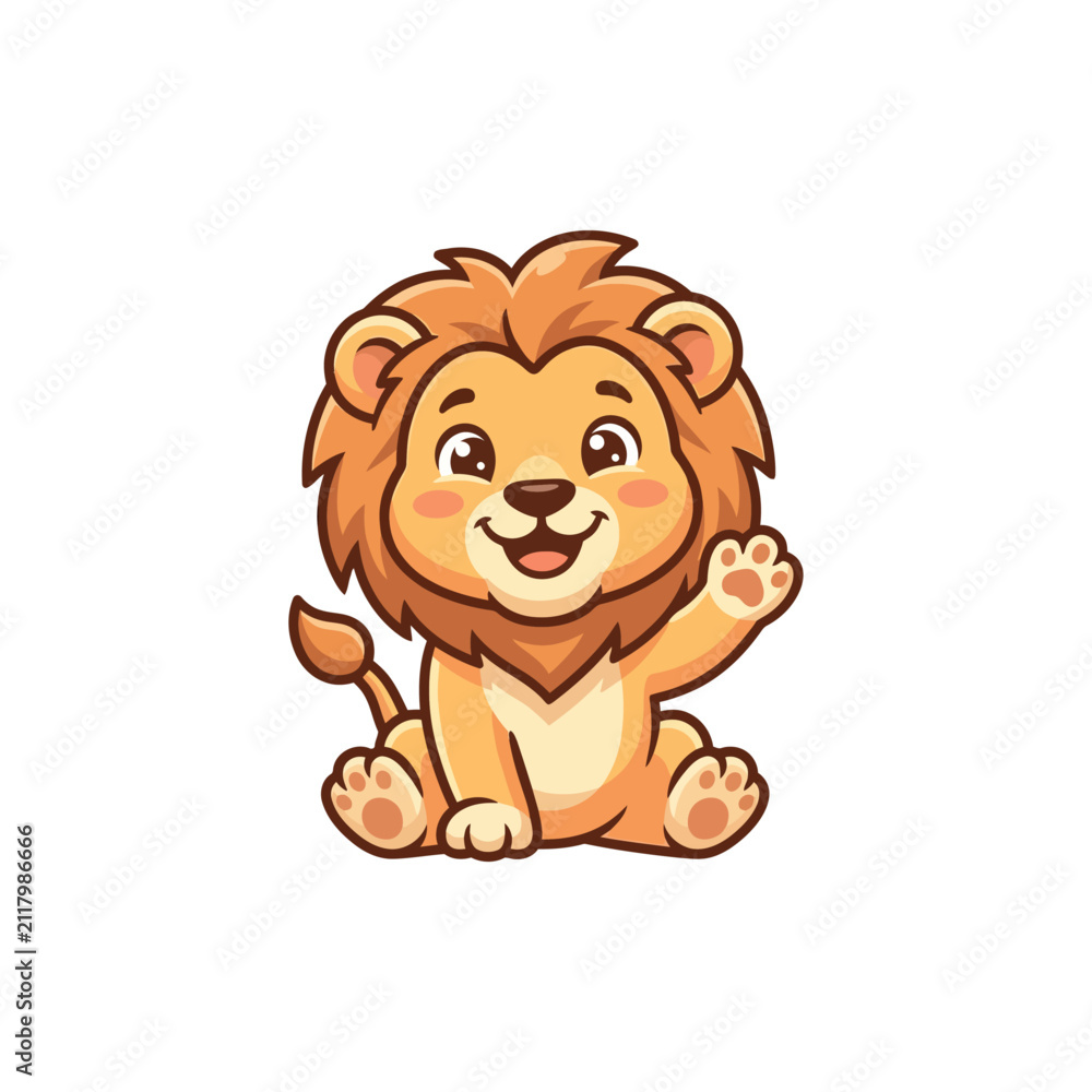 Obraz premium Cute Baby Lion Waving Vector Illustration