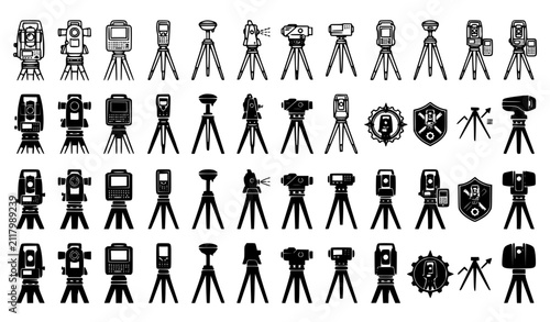 Foto Theodolite and Total Station Vector Set on Tripods EPS 10