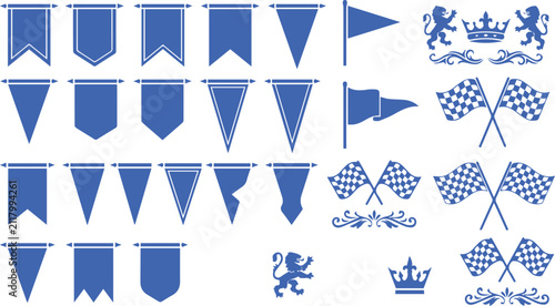 Photography Set of pennant banners and racing flags with heraldic symbols pennants heraldic