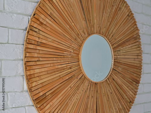 Miroir mural soleil en bambou