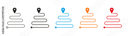 Route location icon. Map pin, navigation path, and destination marker symbols representing GPS tracking, travel routes, location services, journey planning, and wayfinding.