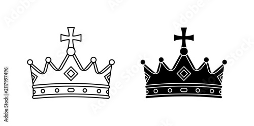Photography Royal Crown Icons, Black and White Vector Symbols for Royalty, Power, and Leader