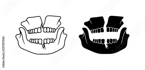 Foto Human Jawbone Anatomy, Dental Health Icons, Black and White Vector Illustrations
