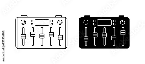 Cuadro en lienzo Audio Mixer Console Icons, Sound Control Faders, Digital DJ Equipment, Black and