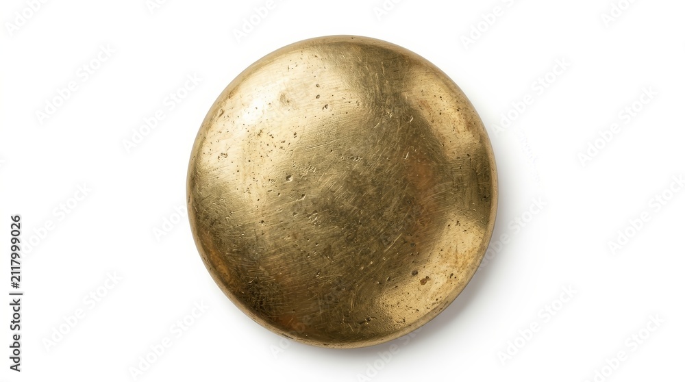 Obraz premium Round brass tack viewed from the top isolated on a white background.