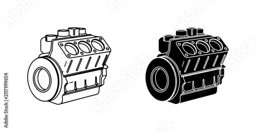 Obraz na płótnie Internal Combustion Engine Vector Icons, Automotive Mechanical Power Unit, V8 Mo