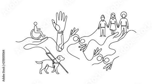 Continuous Line Art of Diverse Community Inclusion and Disability Accessibility Symbols