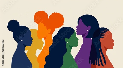 Diverse group of women silhouettes in profile against a neutral background.
