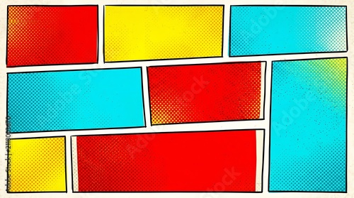 Colorful comic book panels arranged in a vibrant grid.