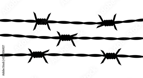 Cuadro en lienzo Barbed wire fence, a metallic barrier made of sharp points, signifying security,
