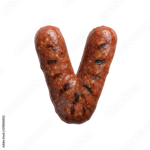 Merguez sausage letter V - Capital Barbecue font isolated on white background. Perfect alphabet for creative illustrations related to Barbecue, Grilled meat, oriental cuisine...