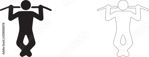 Wide grip pull up on bar vector icon filled and outline, back and arm muscle training symbol.