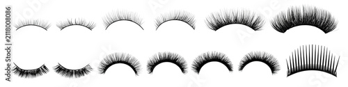 False eyelashes collection set. Beauty catalog of various fake lash styles for makeup.