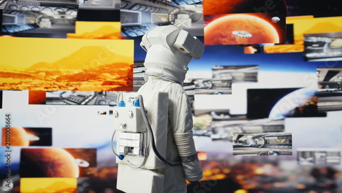 Canvastavla Cosmonaut drifts in zero gravity during a spacewalk, reflecting interstellar adventure, celestial wonder and the future of planetary discovery