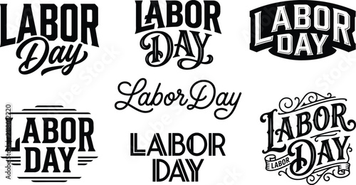 Labor Day Vintage Badge Lettering Set with Ornate, Script, and Bold Text Styles for Posters, Labels, and Holiday Branding Designs