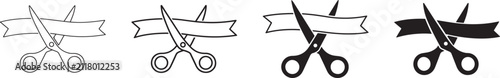 Scissors cutting ribbon vector icon set.