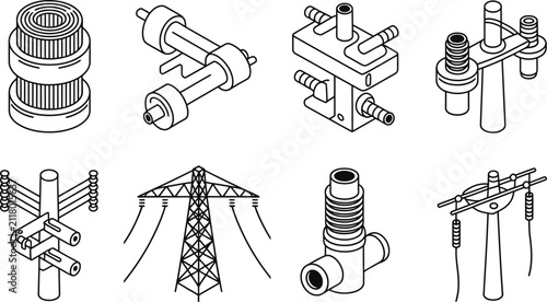 Electrical Infrastructure and Power Transmission Line Art Icon