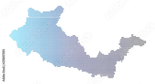 Foto Pixelated River Basin Map: A stylized, pixelated map depicts a river basin in shades of blue and purple, outlining the flow and tributaries of a water system