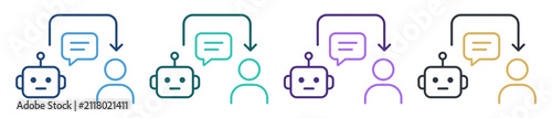 chatbot message exchange user support outline icon set on transparent background