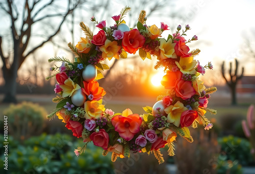 Colorful easter wreath with...