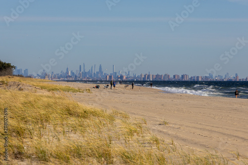 Sandy Hook Beach with Distant New York City Skyline