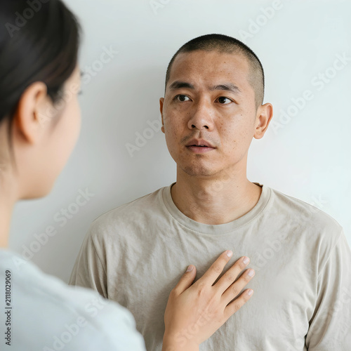 Womans hand on mans chest d...
