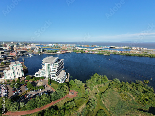 aerial view of Cardiff bay barrage