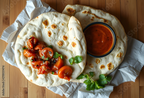 Freshly baked naan bread wi...