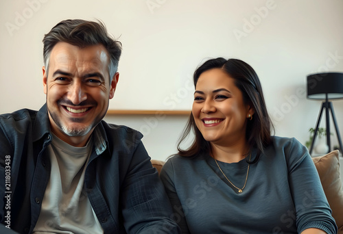Happy diverse couple smilin...