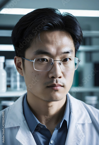 Serious asian male scientis...