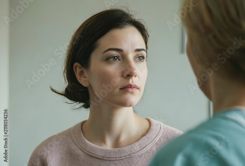 Young woman listening inten...