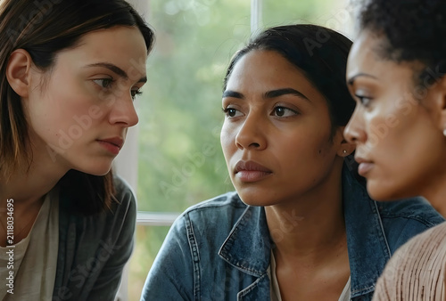 Three diverse women engaged...