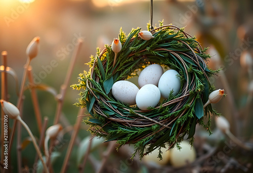 Hanging easter nest with fo...
