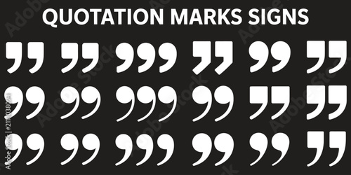 Quadro su tela Quotation Marks Icon Set Featuring Double Quote Symbols in Line and Flat Style f
