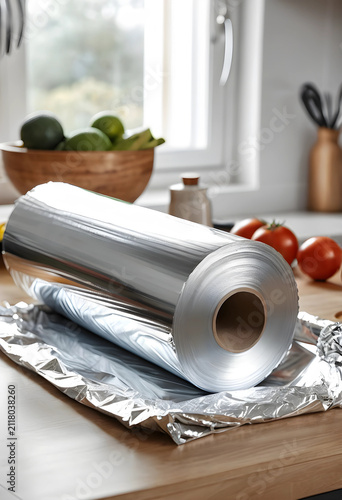 Roll of aluminum foil on a ...