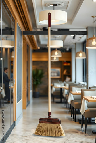 Broom standing upright in a...