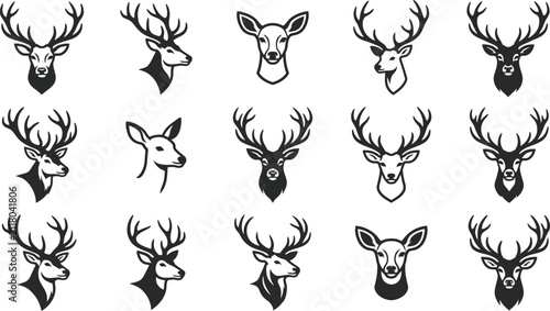 Bild auf Leinwand Set of hand drawn deer head illustrations featuring various antler styles and pr